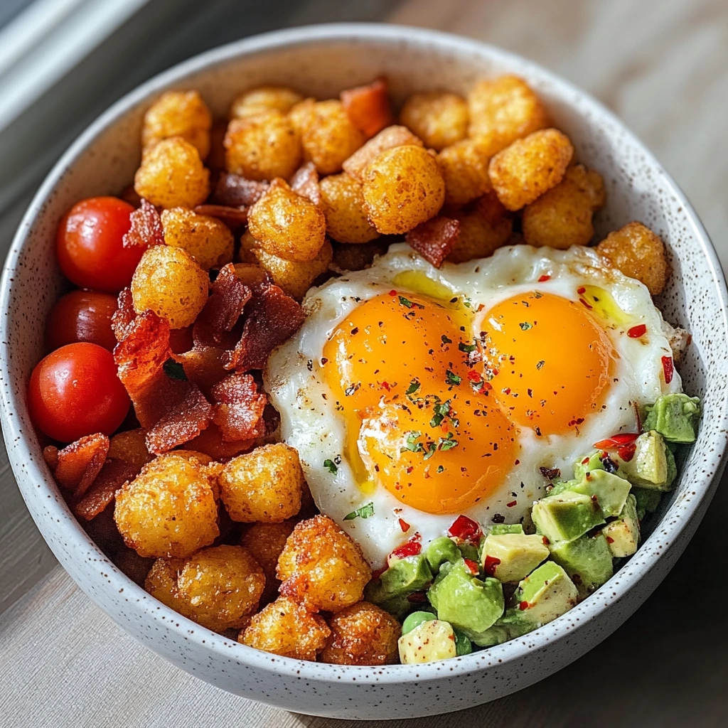 Crispy Tater Tot Breakfast Bowl,